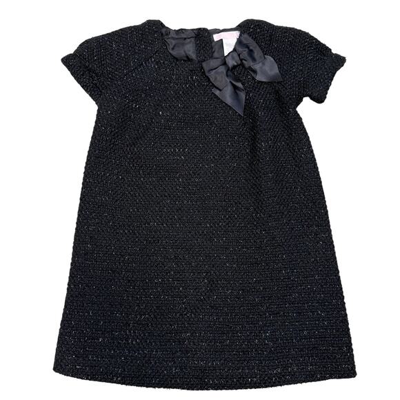 Janie and Jack Black Tweed Knit Dress with Bow – Girls Size 3T Metallic Sparkle - Picture 1 of 5